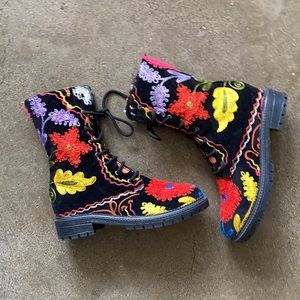 Floral embroidered combat boots